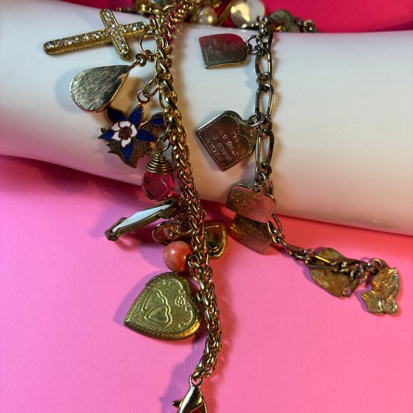 2 Religious Catholic Christian Charms Bracelets 10 commandments Cross Heart - Picture 3 of 6